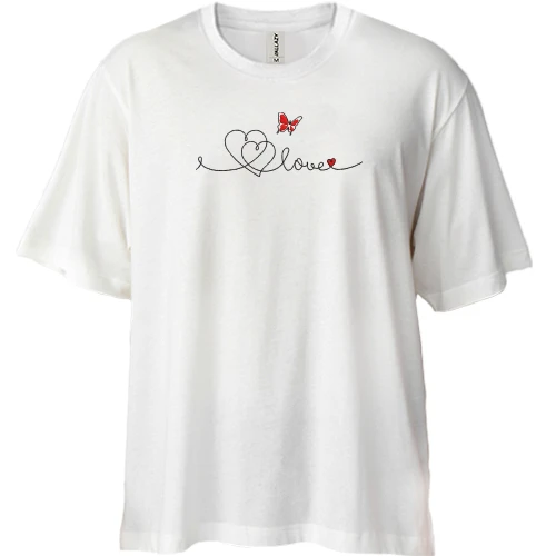 Футболка двунитка Oversize, Белый, с надписью Love с бабочкой