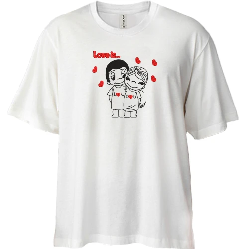 Футболка двунитка Oversize, Белый, с парой Love is...