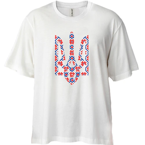 Футболка двонитка Oversize, Білий, з гербом України у вигляді вишиванки (2)