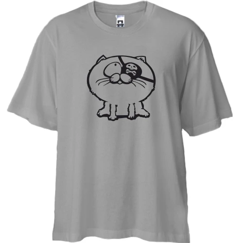 Футболка двонитка Oversize, Сірий, Кіт-пірат