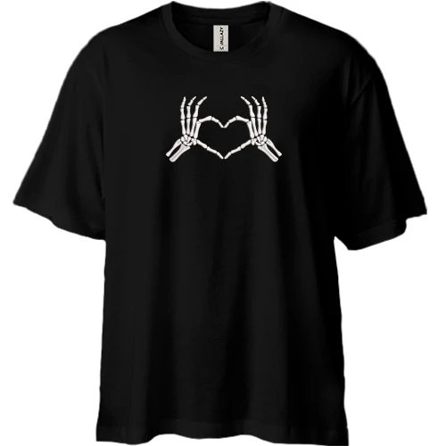 Футболка двунитка Oversize, Черный, с сердцем скелета