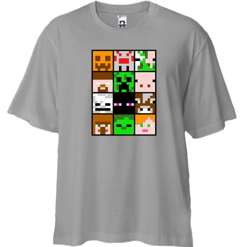 Футболка двунитка Oversize, Серый, Minecraft Creeper Patern