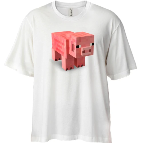 Футболка двунитка Oversize, Белый, Minecraft Pig