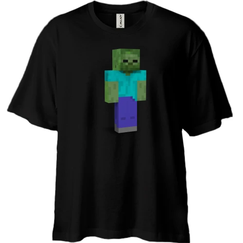 Футболка двунитка Oversize, Черный, Minecraft Зомби
