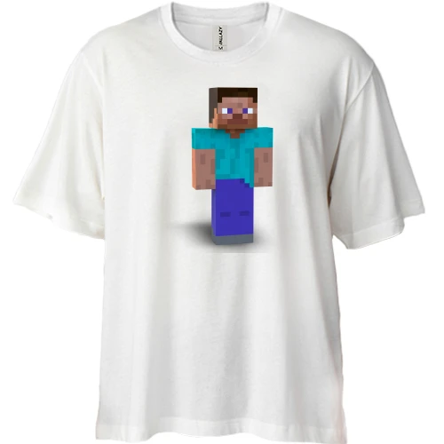 Футболка двунитка Oversize, Белый, Minecraft Стив (2)