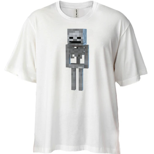 Футболка двунитка Oversize, Белый, Minecraft Скелет