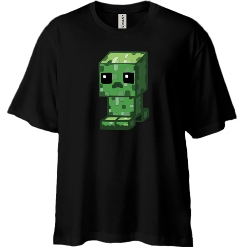 Футболка двунитка Oversize, Черный, Майнкрафт Арт Крипер (2)