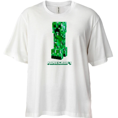 Футболка двунитка Oversize, Белый, Крипер Minecraft