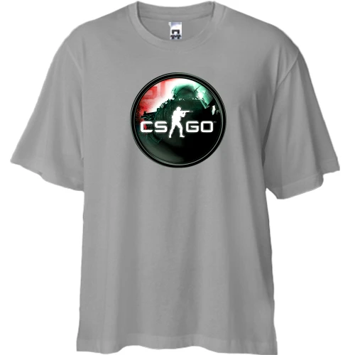 Футболка двунитка Oversize, Серый, с круглой эмблемой CS GO