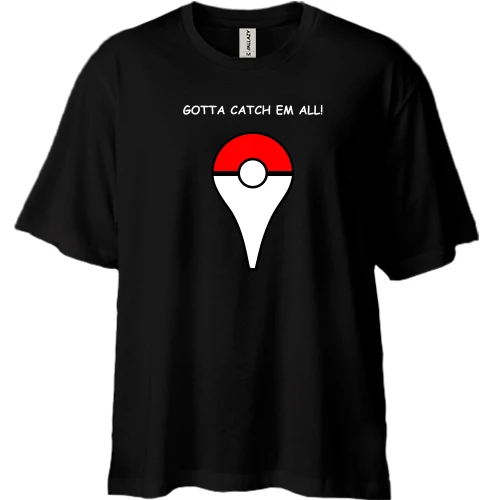 Футболка двонитка Oversize, Чорний, Gotta catch em all