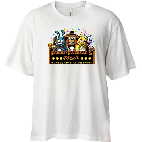 Футболка двунитка Oversize, Белый, FNAF Pizza