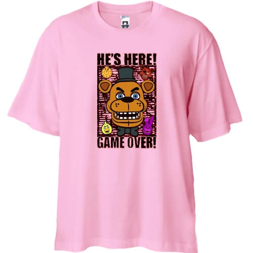 Футболка двонитка Oversize, Рожевий, FNAF He`s Here - Game over