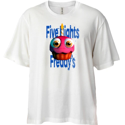 Футболка двунитка Oversize, Белый, FNAF Mr Cupcake