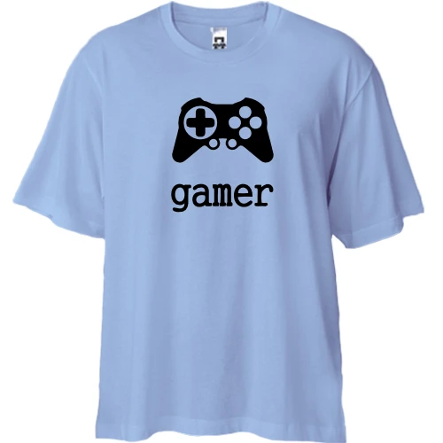 Футболка двунитка Oversize, Синий, Gamer с джойстиком