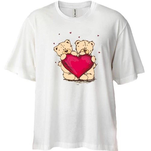 Футболка двонитка Oversize, Білий, з ведмедиками Teddy