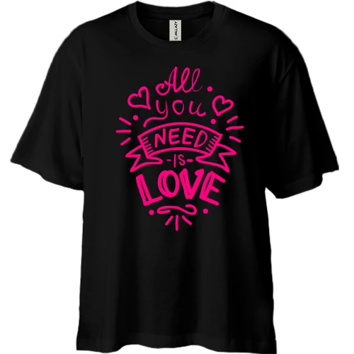 Футболка двонитка Oversize, Чорний, з написом «All you need is love»