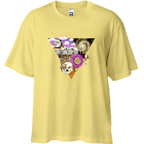 Футболка двунитка Oversize, Желтый, Triangle Skull