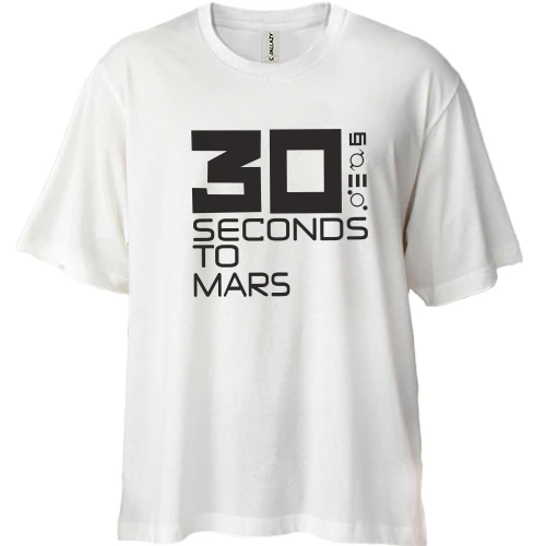 Футболка двунитка Oversize, Синий, с цифрой 30 и глифами 30 Seconds to Mars