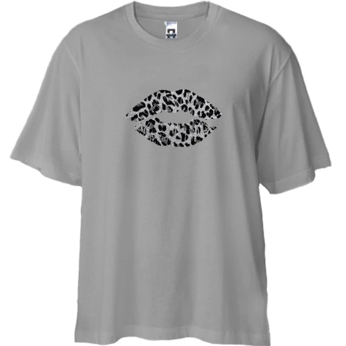 Футболка двонитка Oversize, Сірий, Леопардові губи