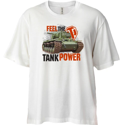 Футболка двунитка Oversize, Синий, WOT - Feel the tank power
