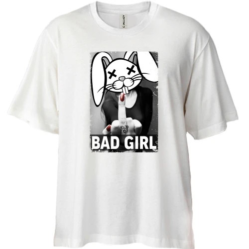 Футболка двунитка Oversize, Белый, Swag Bad girl