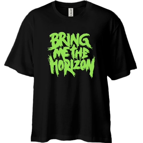 Футболка двунитка Oversize, Черный, Bring me the horizon green