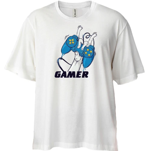 Футболка двунитка Oversize, Белый, Gamer с джойстиком (2)
