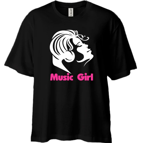 Футболка двунитка Oversize, Черный, Music Girl