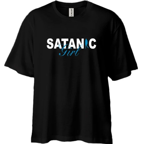 Футболка двонитка Oversize, Чорний, satanik girl