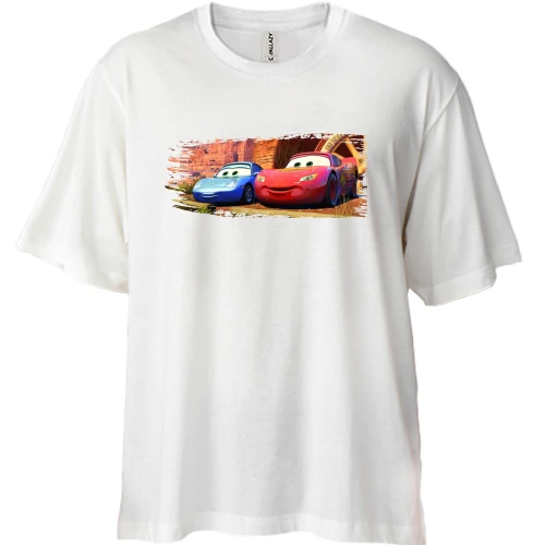 Футболка двунитка Oversize, Белый, Молния Маквин и Салли