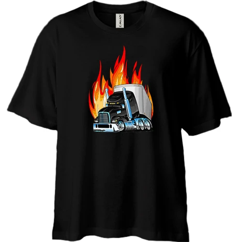 Футболка двунитка Oversize, Черный, Огненный дальнобойщик (2)