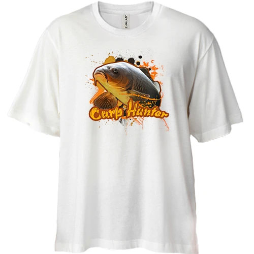 Футболка двонитка Oversize, Білий, з коропом «Carp Hunter»