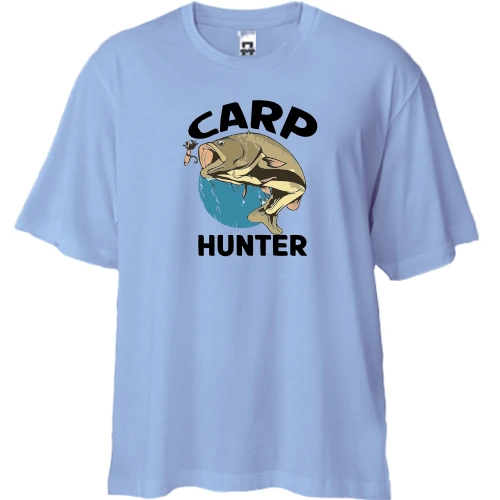 Футболка двунитка Oversize, Синий, с карпом и приманкой «Carp Hunter»