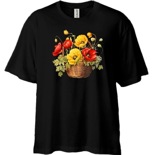 Футболка двонитка Oversize, Чорний, з кошиком маків