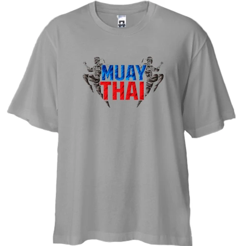 Футболка двунитка Oversize, Серый, Муай тай с надписью «MUAY THAI» и силуэтами бойцов