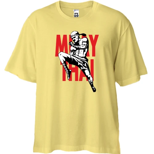 Футболка двунитка Oversize, Желтый, Muay Thai с бойцом