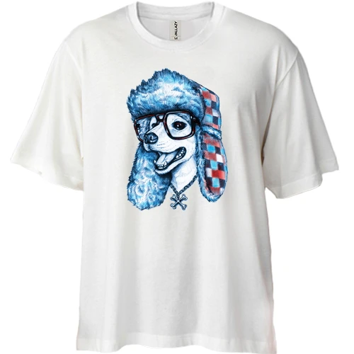 Футболка двунитка Oversize с собакой в шапке с ушами