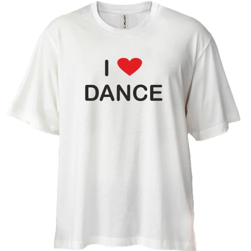 Футболка двонитка Oversize, Білий, I Love Dance з червоним серцем