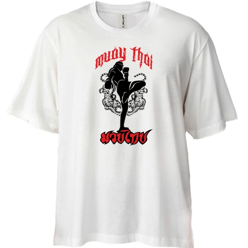 Футболка двунитка Oversize, Белый, Муай Тай (с тиграми)
