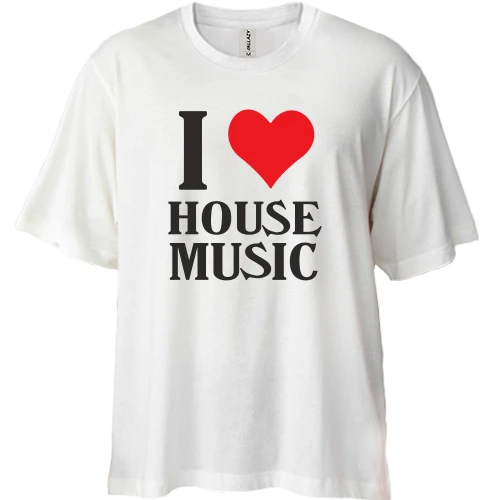 Футболка двонитка Oversize, Білий, I love house music