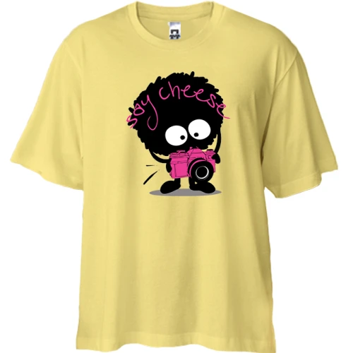 Футболка двунитка Oversize, Желтый, Say cheese