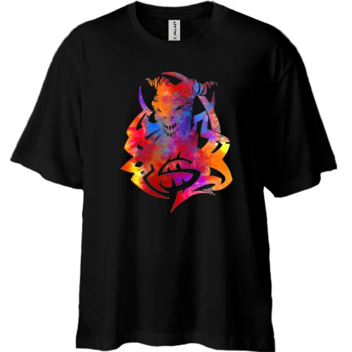Футболка двонитка Oversize, Чорний, з різнокольоровим монстром
