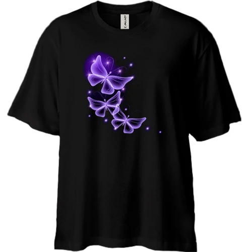 Футболка двунитка Oversize с неоновыми бабочками