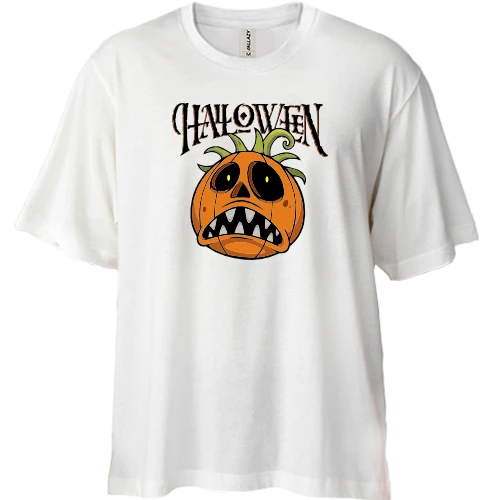 Футболка двунитка Oversize, Белый, Halloween с тыквой-монстром