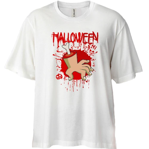 Футболка двонитка Oversize, Білий, Halloween (Кисть руки)