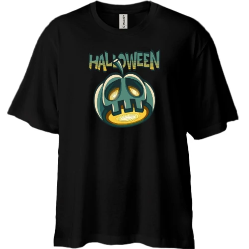 Футболка двунитка Oversize, Черный, Halloween Серая Тыква