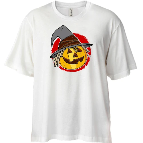 Футболка двунитка Oversize, Белый, Halloween Тыква в шляпе