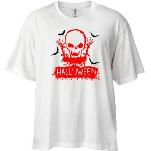 Футболка двонитка Oversize Halloween Череп з воронами