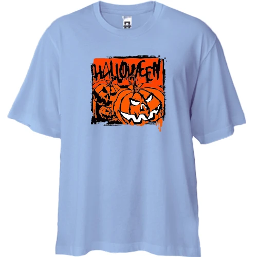 Футболка двунитка Oversize, Синий, Halloween Тыквы Арт