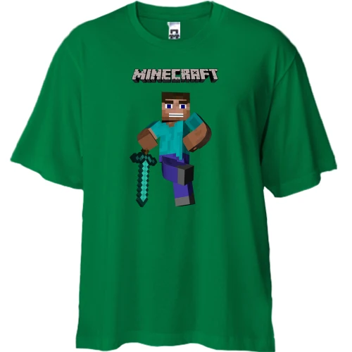 Футболка двунитка Oversize, Зеленый, Minecraft Стив